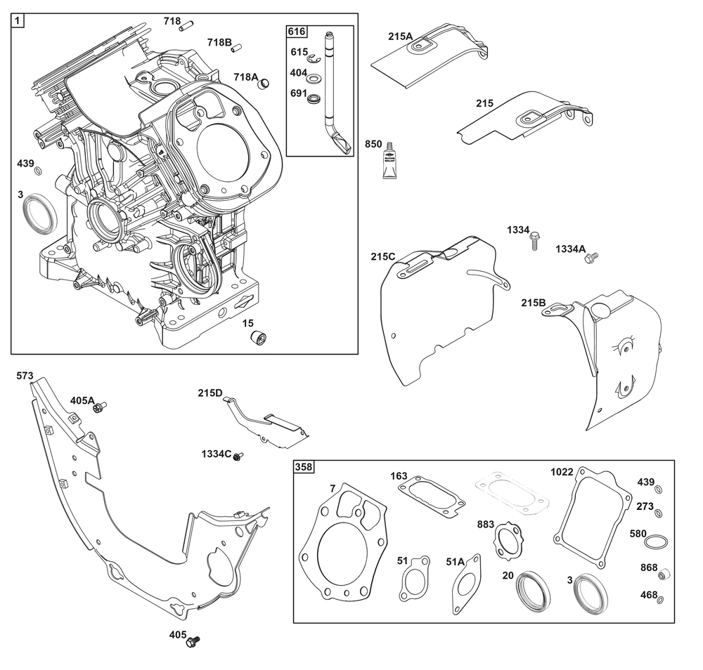 Cylinder Group Diagram and Parts List for 61E377-0065-J1 400000 - 699999 Briggs and Stratton Engine